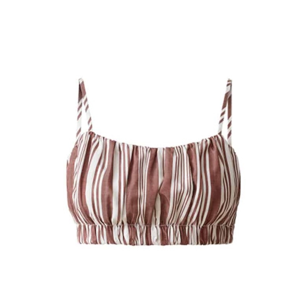 H&M x Lemlem Women’s cropped Tank top, striped, brown and white, size XS